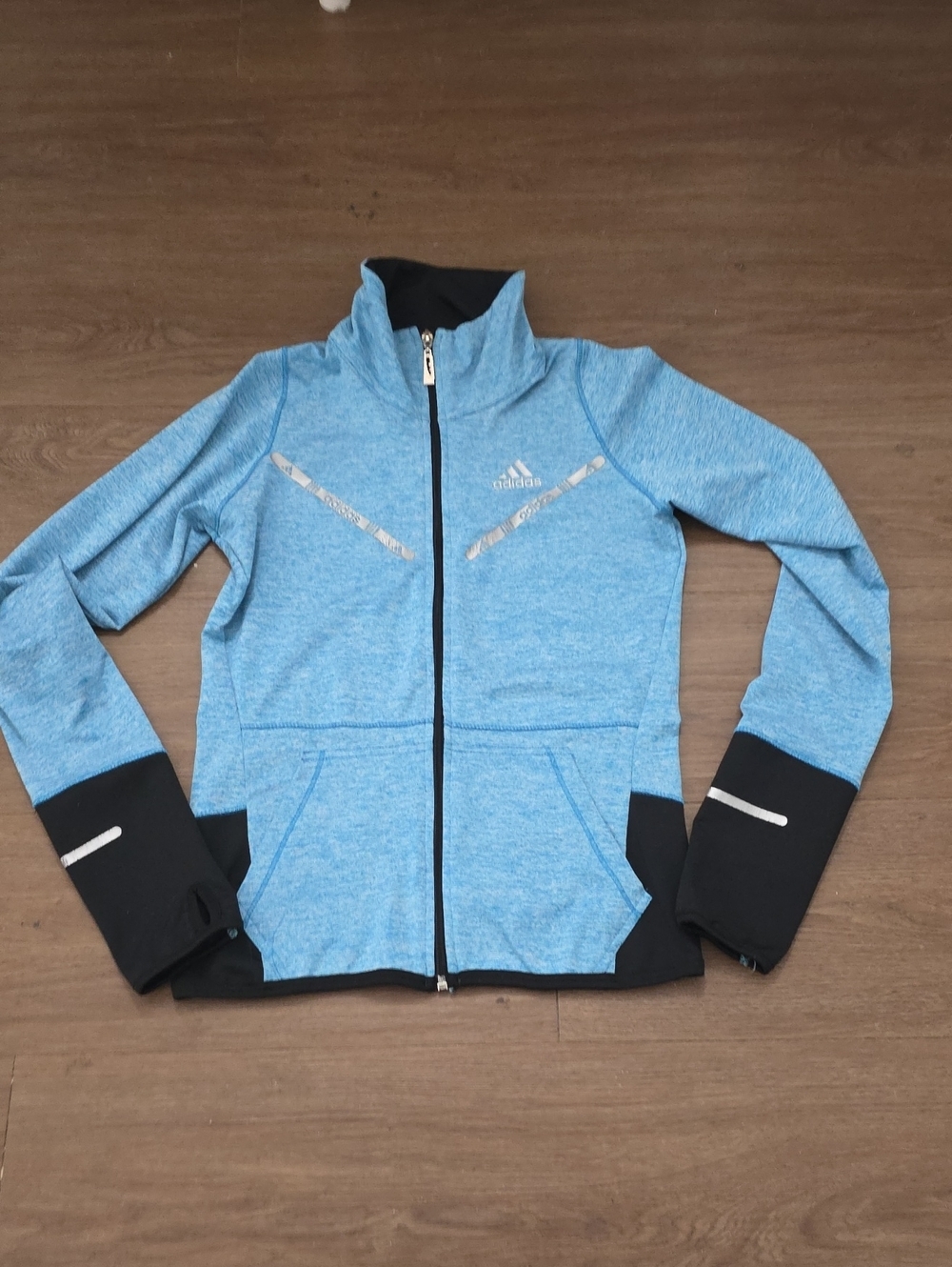 adidas Light Blue and Black Zip-Up Performance Jacket